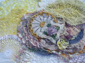 catalog photo of vintage colored thread crocheted doilies, old crochet lace doily lot