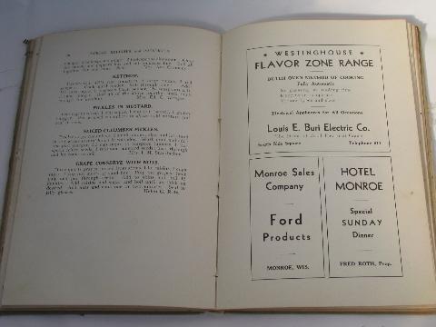 photo of vintage community church cookbooks w/ old recipes, Monroe Wisconsin #3