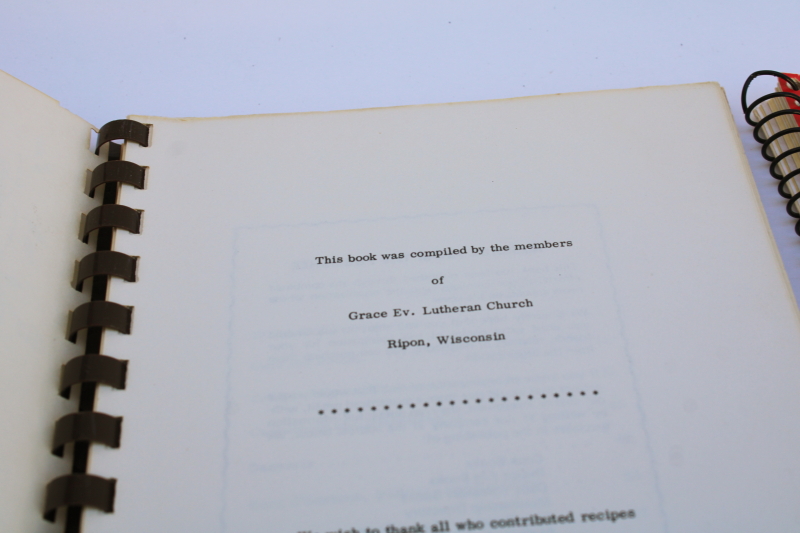 photo of vintage community cookbooks Ripon Wisconsin, church cook book & recipes from Ripon Women's Club #2