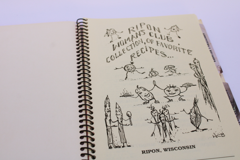 photo of vintage community cookbooks Ripon Wisconsin, church cook book & recipes from Ripon Women's Club #3