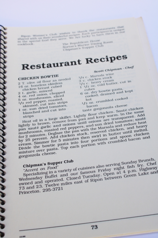 photo of vintage community cookbooks Ripon Wisconsin, church cook book & recipes from Ripon Women's Club #5
