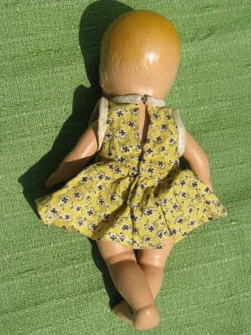 photo of vintage composition baby doll in handmade 30s-40s print cotton dress #3