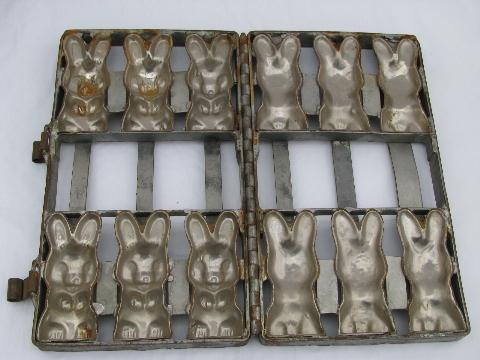 photo of vintage confectionary chocolate candy mold Easter bunnies #1