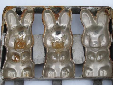 photo of vintage confectionary chocolate candy mold Easter bunnies #3