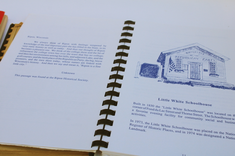 photo of vintage cookbook Ripon Wisconsin Little White Schoolhouse Republican Party birthplace #2