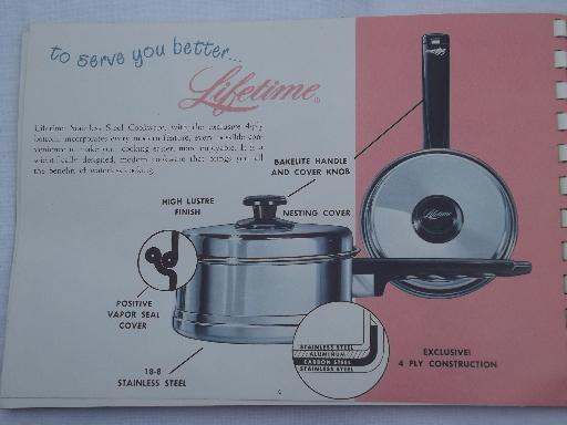 photo of vintage cookbook w/ catalog Lifetime stainless cookware, pots and pans #3