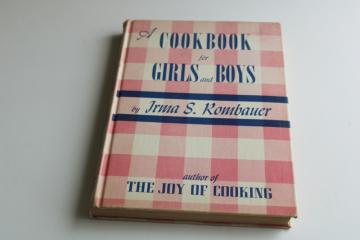 catalog photo of vintage cookbook for girls and boys, Joy of Cooking author kids recipes pink gingham cover! 