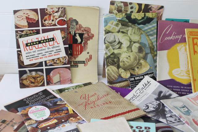 photo of vintage cookbooks lot, 50s 60s 70s recipe booklets & leaflets w/ retro kitchen graphics #2
