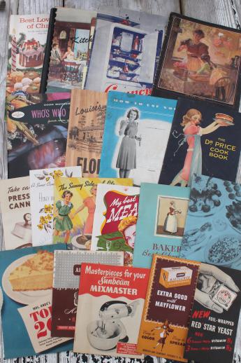 photo of vintage cookbooks lot, old recipe booklets & leaflets w/ retro grocery advertising  #1