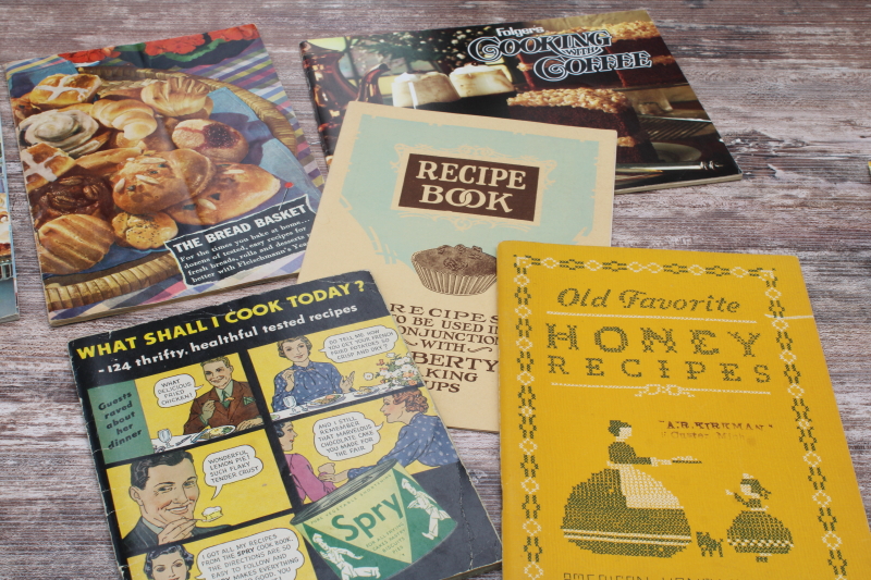photo of vintage cookbooks lot, recipe booklets w/ advertising, appliance manuals, holiday baking etc  #4