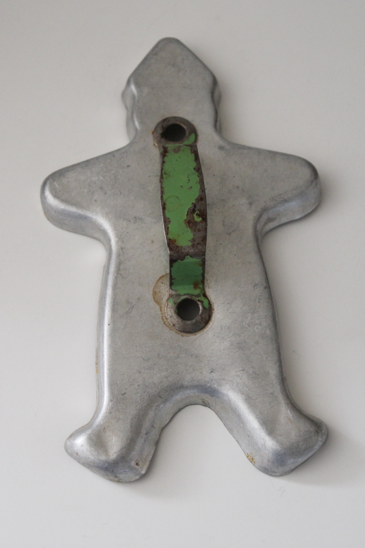 photo of vintage cookie cutter w/ green metal handle, Christmas gingerbread man for holiday cookies #1