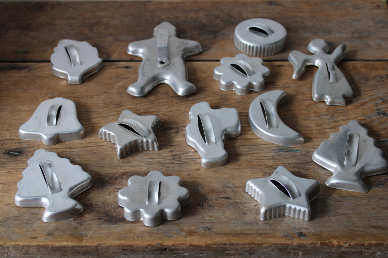 photo of vintage cookie cutters, Mirro aluminum shapes for Christmas cookies, trees, stars, Santa etc  #1