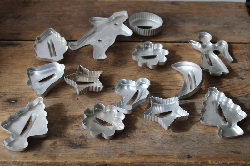 photo of vintage cookie cutters, Mirro aluminum shapes for Christmas cookies, trees, stars, Santa etc  #2