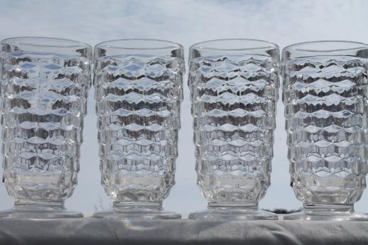 photo of vintage cooler glasses, Whitehall cube pattern crystal clear glass footed tumblers #1