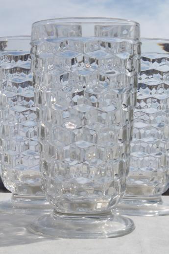 photo of vintage cooler glasses, Whitehall cube pattern crystal clear glass footed tumblers #2