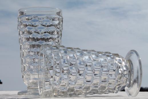 photo of vintage cooler glasses, Whitehall cube pattern crystal clear glass footed tumblers #4