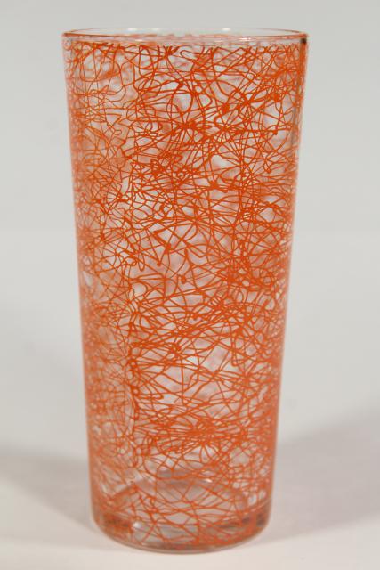photo of vintage coolers w/ squiggle string in retro colors, big tall heavy glass drinking glasses #5
