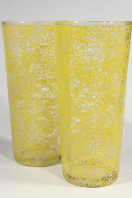 photo of vintage coolers w/ squiggle string in retro colors, big tall heavy glass drinking glasses #6