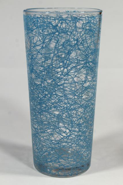 photo of vintage coolers w/ squiggle string in retro colors, big tall heavy glass drinking glasses #7
