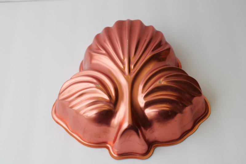 photo of vintage copper aluminum decorative jello mold, palm leaf w/ wall hanging loop #1