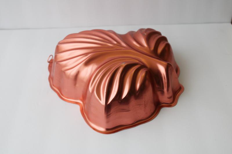 photo of vintage copper aluminum decorative jello mold, palm leaf w/ wall hanging loop #6