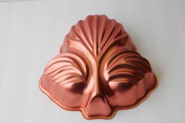 vintage copper aluminum decorative jello mold, palm leaf w/ wall hanging loop