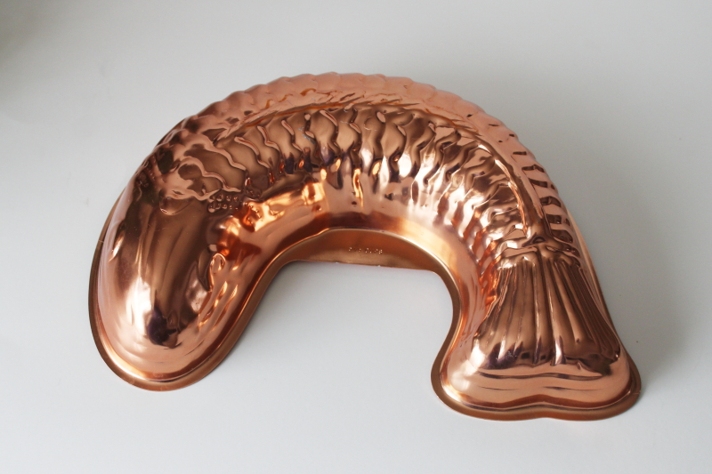 photo of vintage copper aluminum jello mold, large fish shaped mold w/ hanging loop for kitchen wall decor  #1