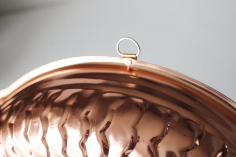 photo of vintage copper aluminum jello mold, large fish shaped mold w/ hanging loop for kitchen wall decor  #3
