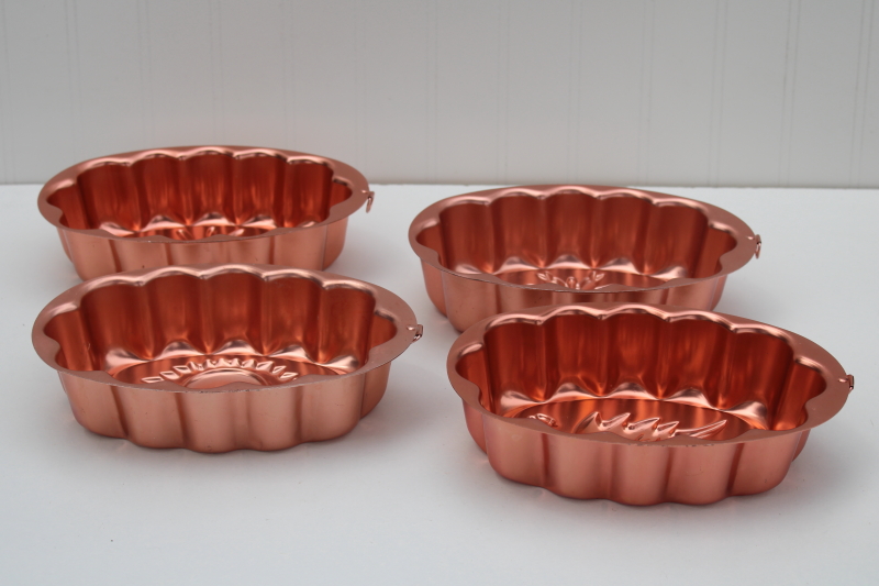 photo of vintage copper aluminum jello molds set, four seasons Spring Summer Fall Winter w/ wall hanging hooks #2