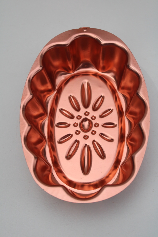 photo of vintage copper aluminum jello molds set, four seasons Spring Summer Fall Winter w/ wall hanging hooks #4