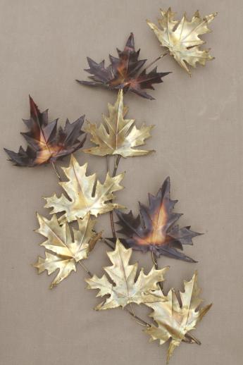 photo of vintage copper & brass metal wall art for fall, autumn leaves & wheat sheaf #7