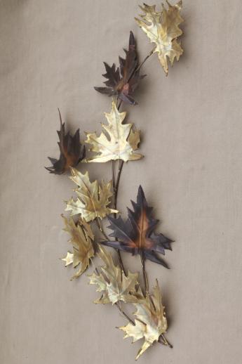 photo of vintage copper & brass metal wall art for fall, autumn leaves & wheat sheaf #8