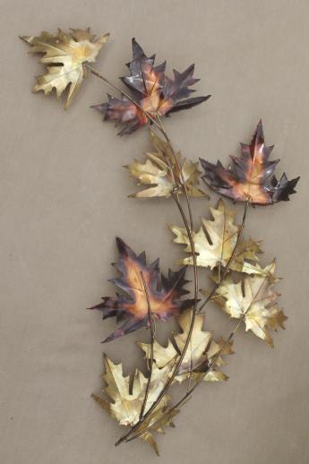 photo of vintage copper & brass metal wall art for fall, autumn leaves & wheat sheaf #9