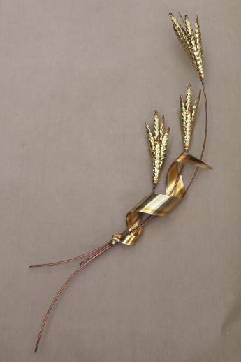 photo of vintage copper & brass metal wall art for fall, autumn leaves & wheat sheaf #10