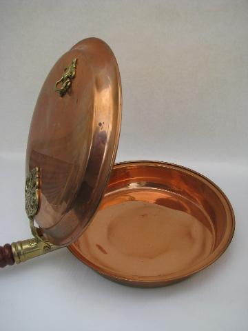 photo of vintage copper and brass bed warmer, warming pan w/ long wood handle #4