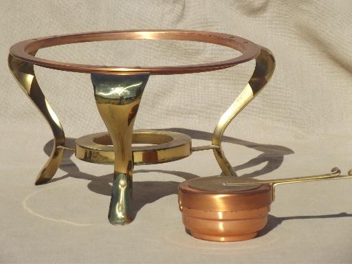 photo of vintage copper & brass buffet serving set, chafing dish & large bowl #7