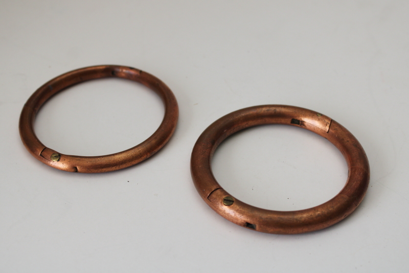 photo of vintage copper bull rings, heavy solid copper rings w/ tarnished patina  #1