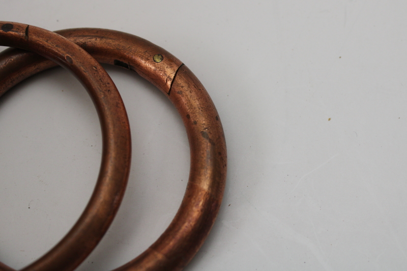 photo of vintage copper bull rings, heavy solid copper rings w/ tarnished patina #2