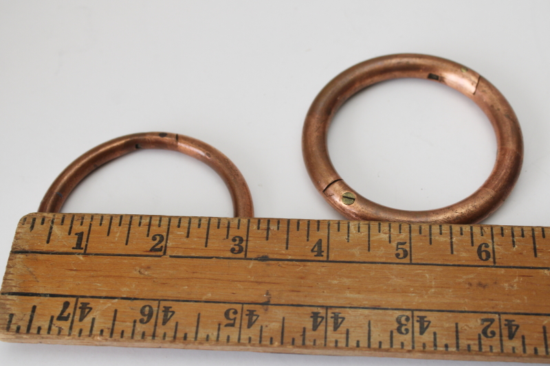 photo of vintage copper bull rings, heavy solid copper rings w/ tarnished patina #3