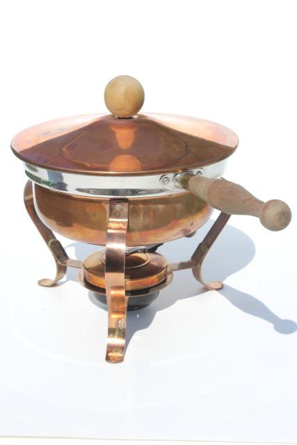 photo of vintage copper chafing dish, large pan w/ burner warmer, buffet server or fondue pot  #8