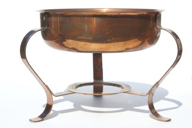 photo of vintage copper chafing dish, large pan w/ burner warmer, buffet server or fondue pot  #11
