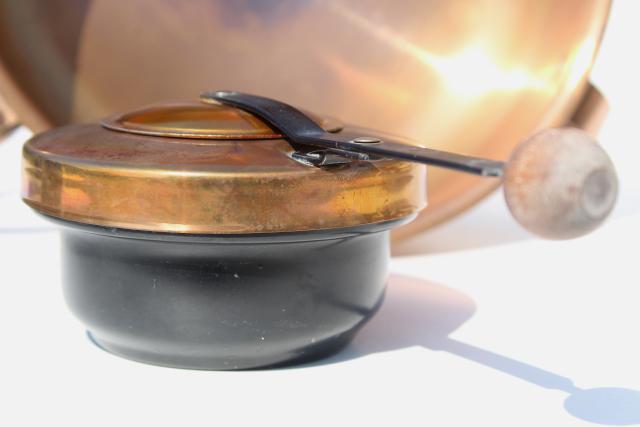 photo of vintage copper chafing dish, large pan w/ burner warmer, buffet server or fondue pot  #12