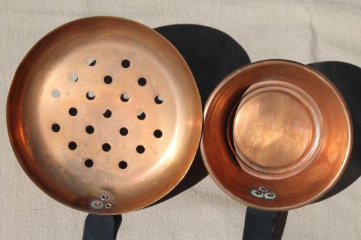 photo of vintage copper dipper & skimmer, old copper kitchen utensils w/ iron handles #4