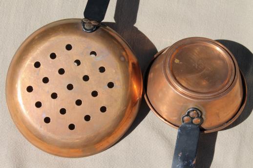 photo of vintage copper dipper & skimmer, old copper kitchen utensils w/ iron handles #5