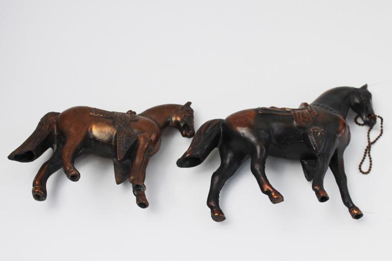 photo of vintage copper finish cast metal trophy horses, rustic western horse & pony figures #3