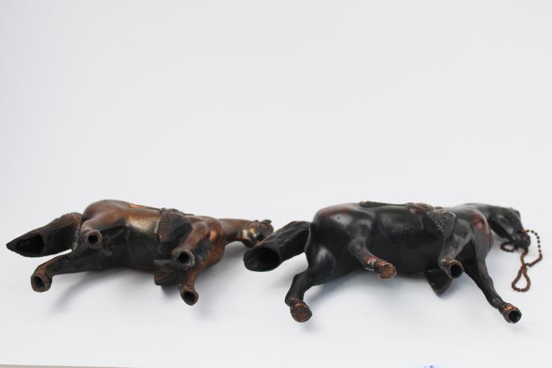 photo of vintage copper finish cast metal trophy horses, rustic western horse & pony figures #4