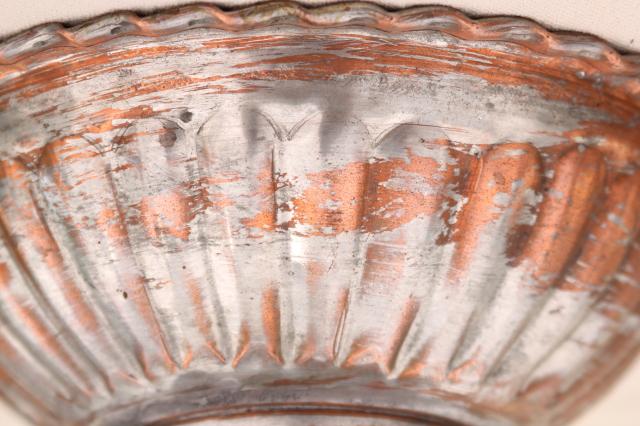 photo of vintage copper flower bowl, rustic silver wash pedestal centerpiece for fall harvest decor #2