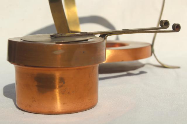 photo of vintage copper fondue pot or chafing dish w/ stand & warmer sterno burner #3