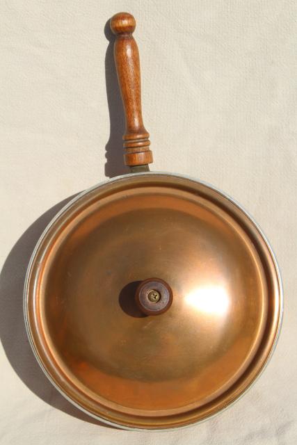 photo of vintage copper fondue pot or chafing dish w/ stand & warmer sterno burner #12