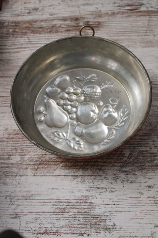 photo of vintage copper fruit mold made in Sweden, jello or dessert mold w/ loop for wall hanging  #4